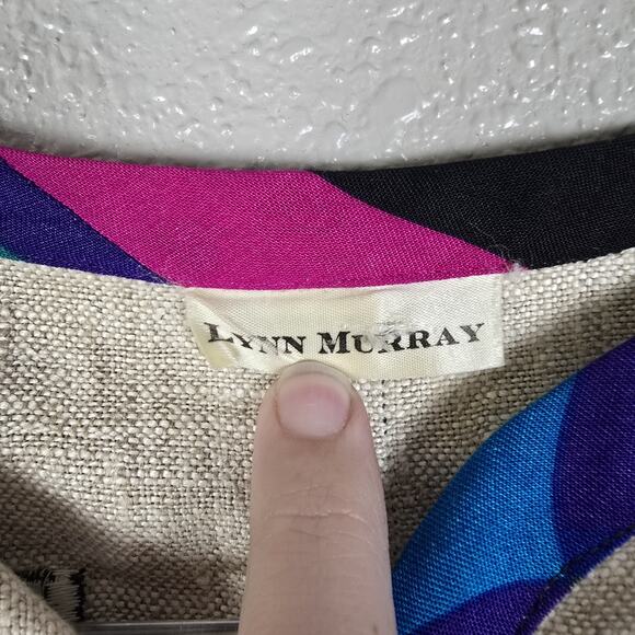 Lynn Murray Vintage Linen Geometric Blaser Jacket with Shoulder Pads - Picture 3 of 8